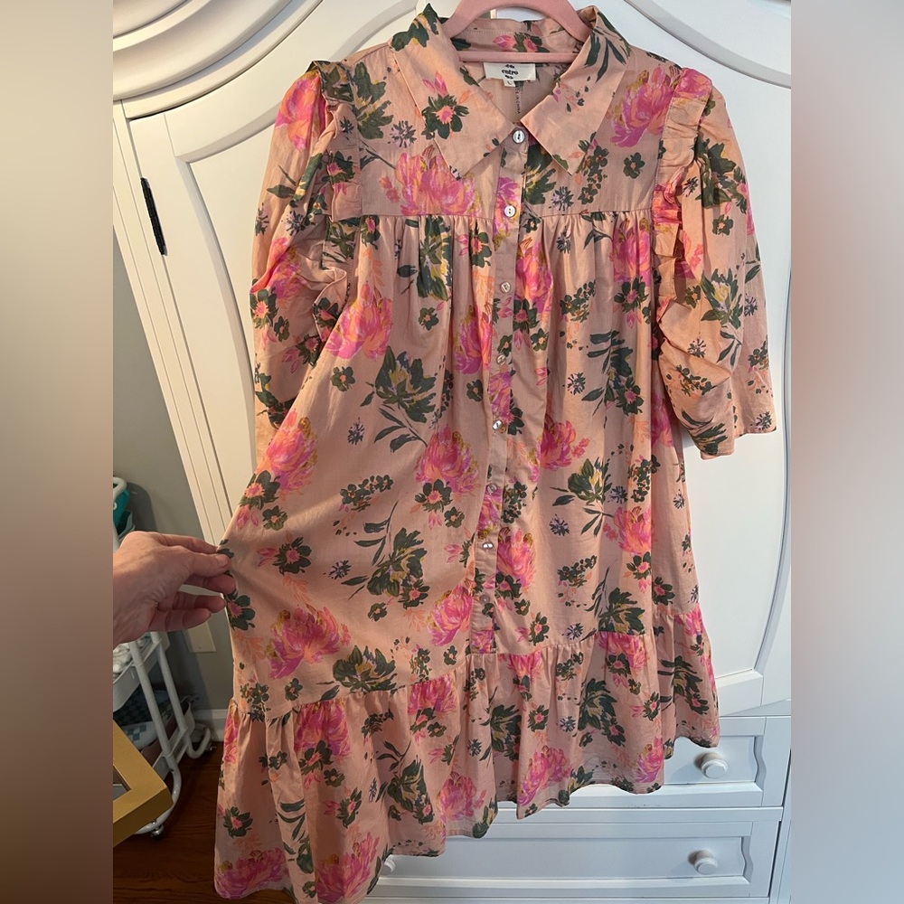 Peach Multi Floral Print Collared Button Down Ruf… - image 3